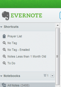 Shortcuts for Prayer List tagged Notes